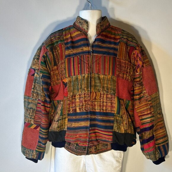 Patchwork Vintage 80's Bomber Jacket Warm Unique Street Style Boho Chic Ranch - Picture 1 of 8